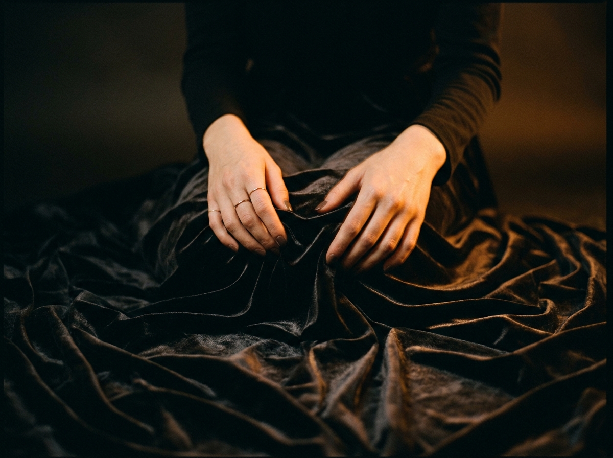 Hands touching luxurious fabric